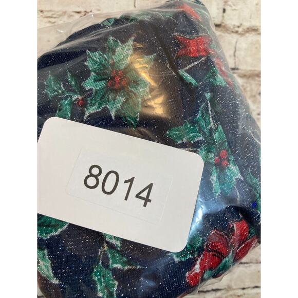Kim Rogers Popover Top Womens Medium Glitter Holly Christmas Print Roll Tab - Picture 10 of 13